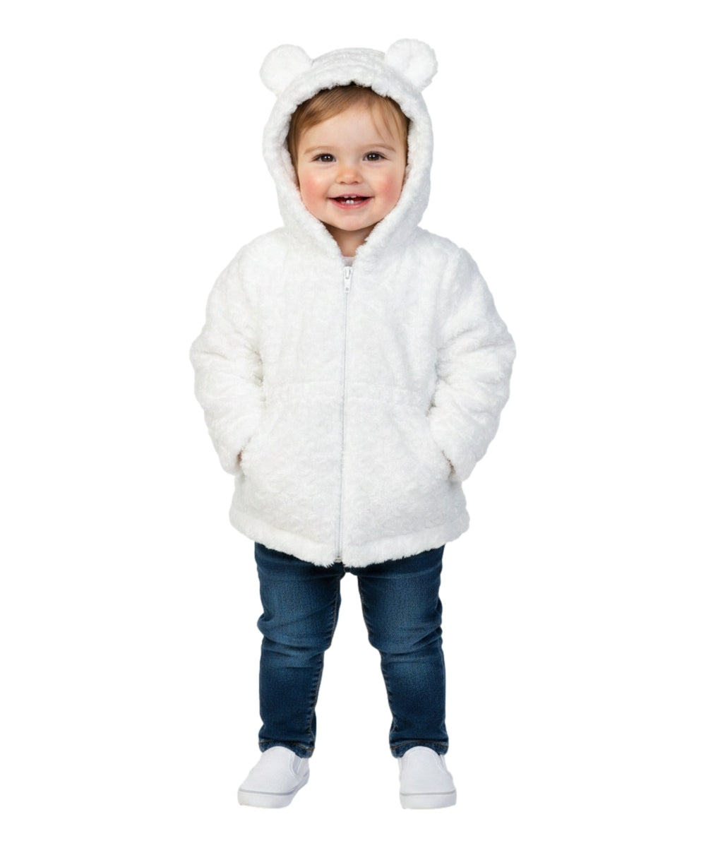 Girls Faux Fur Coat with Ear Hoodie Snow GJ22114