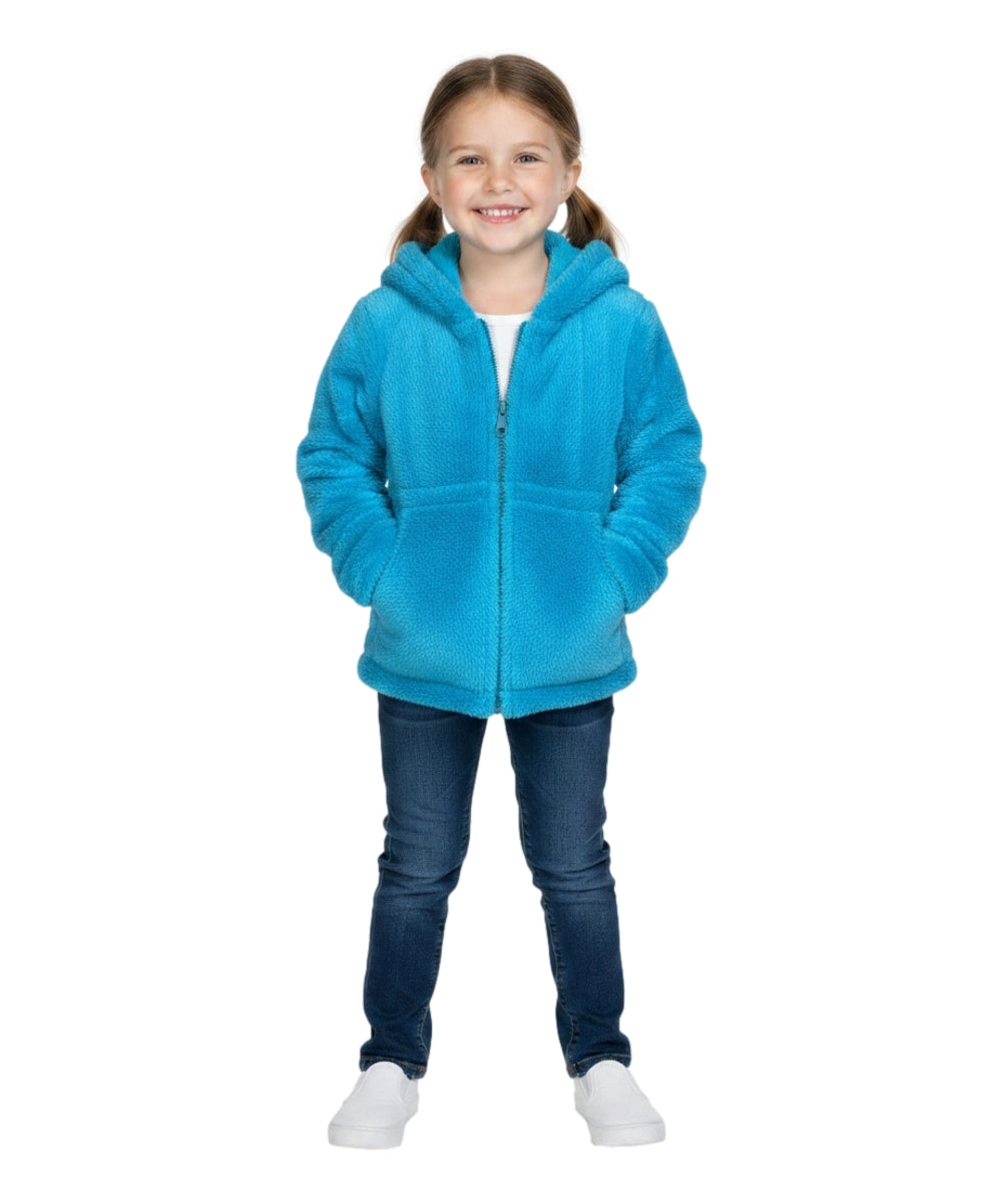 Girls Faux Fur Coat with Ear Hoodie Teal GJ22114