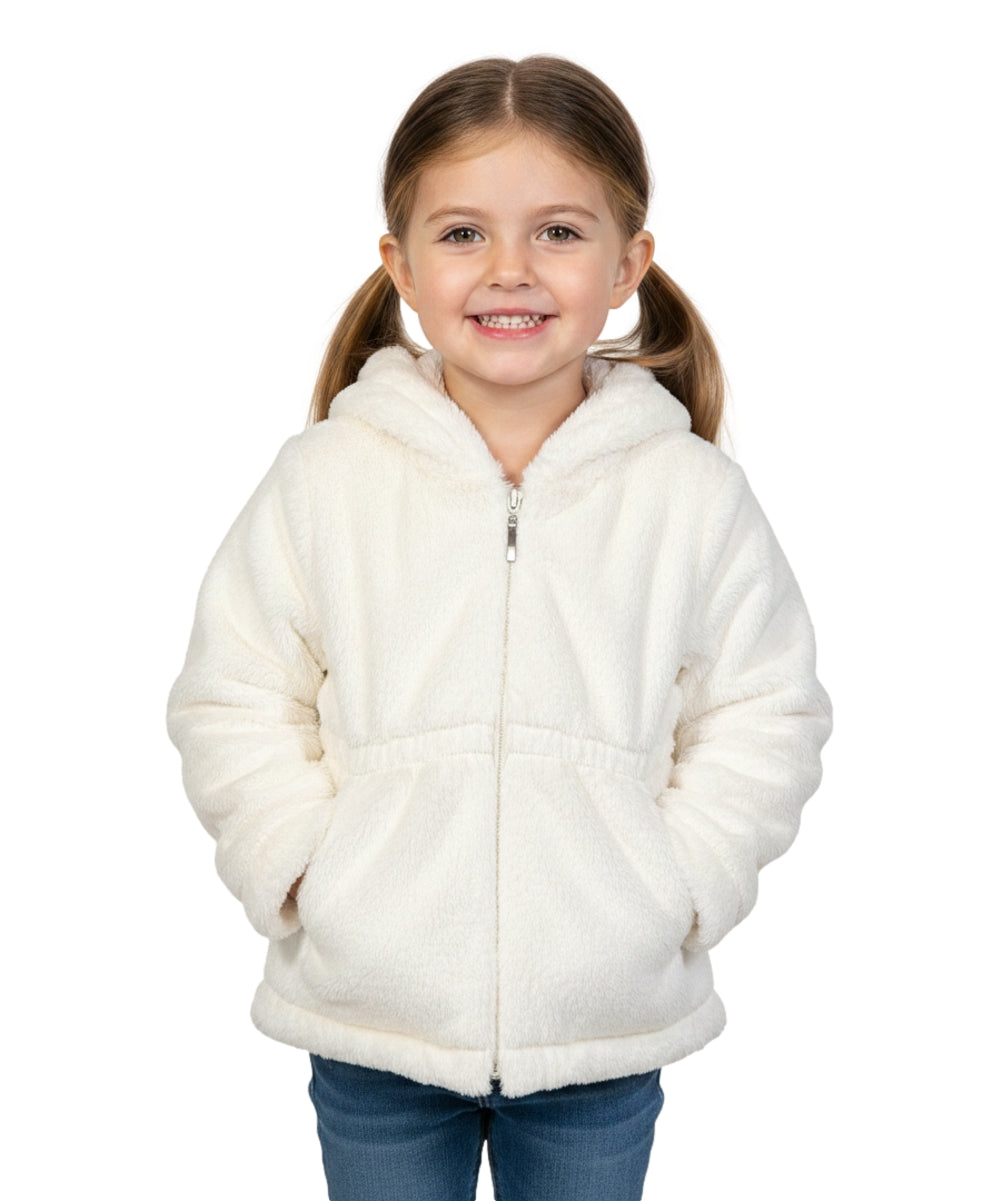 Girls Faux Fur Coat with Ear Hoodie   Off White GJ22114