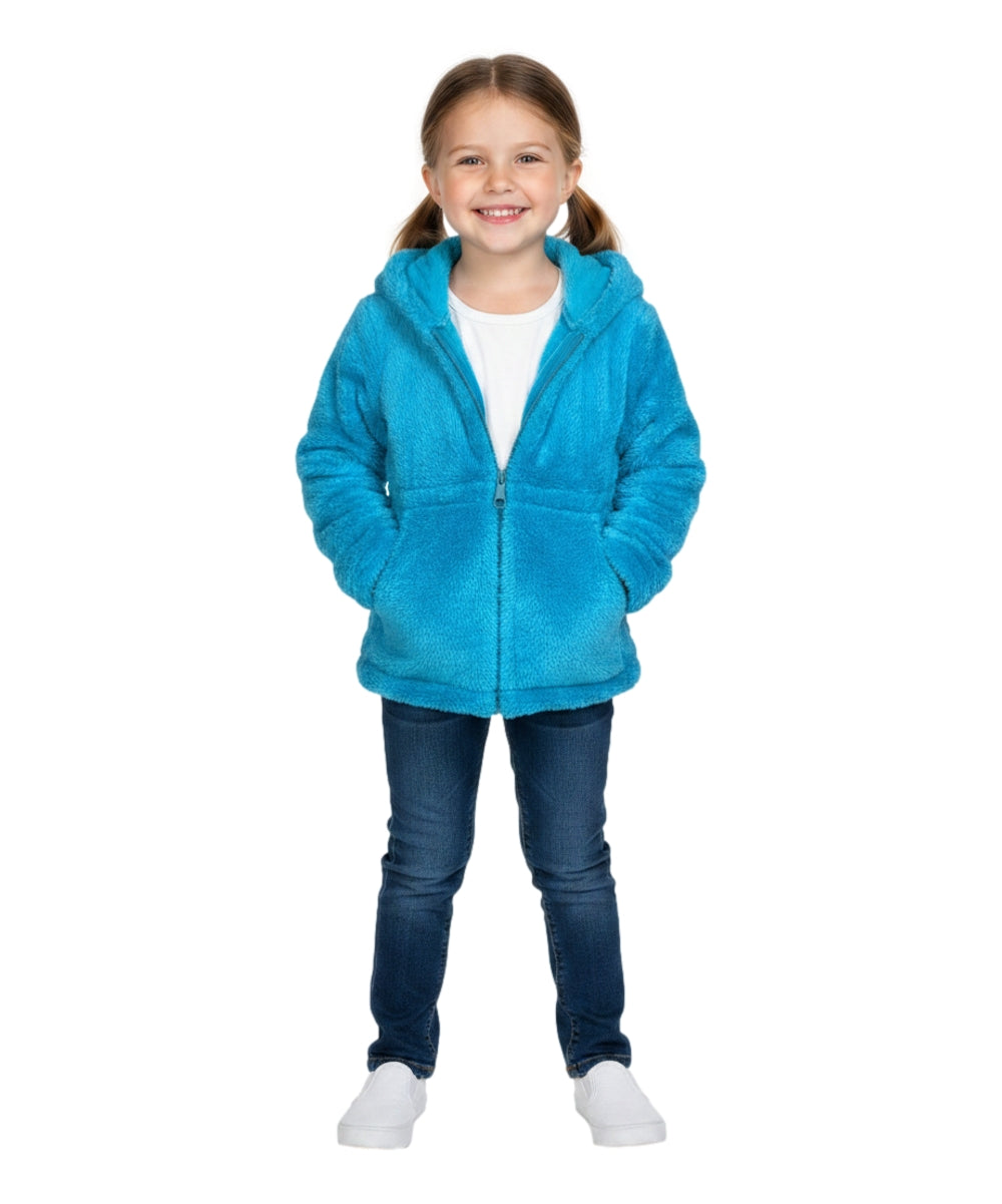Girls Faux Fur Coat with Ear Hoodie Teal GJ22114
