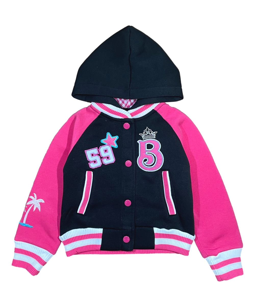 Girls Fleece Varsity Jacket With Embroidered Letter "B" GJ24118 Powder Pink