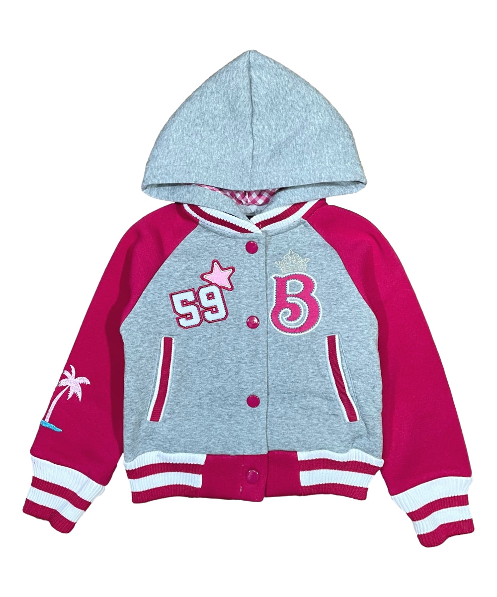 Girls Fleece Varsity Jacket With Embroidered Letter "B" GJ24118 Powder Pink