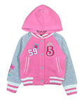 Girls Fleece Varsity Jacket With Embroidered Letter "B" GJ24118 Powder Pink