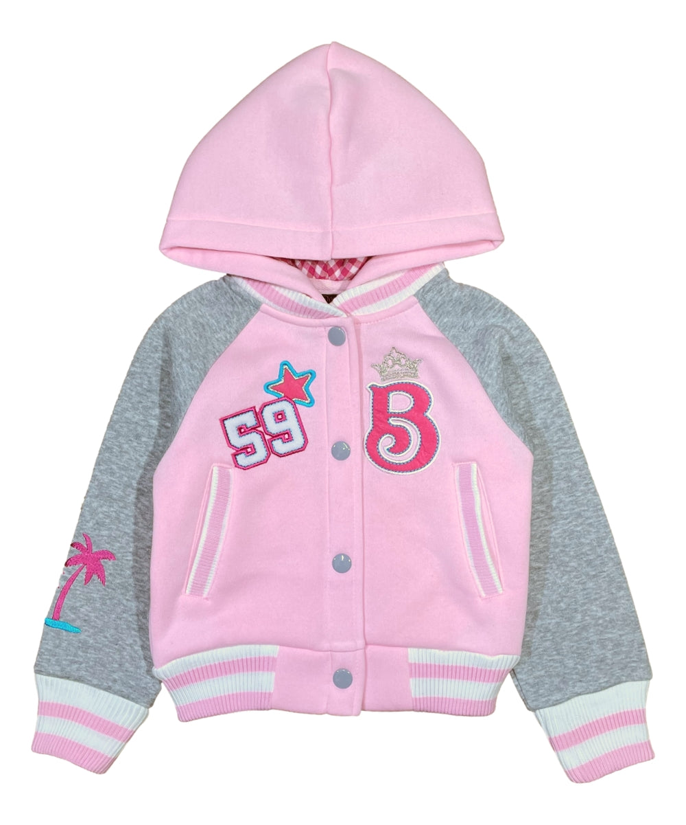 Girls Fleece Varsity Jacket With Embroidered Letter "B" GJ24118 Powder Pink