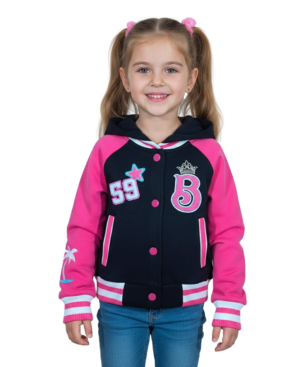 Girls Fleece Varsity Jacket With Embroidered Letter "B" GJ24118 Black