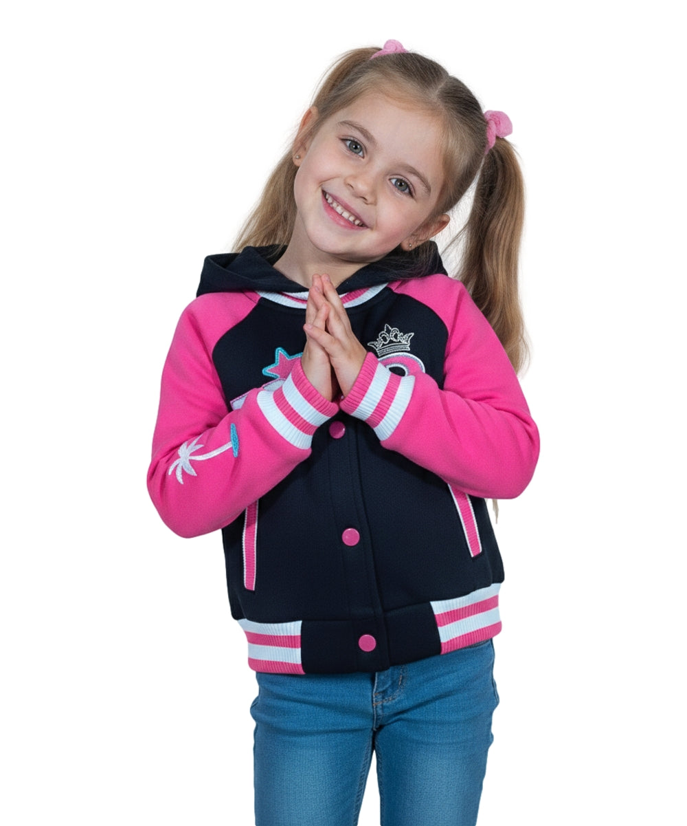 Girls Fleece Varsity Jacket With Embroidered Letter "B" GJ24118 Black