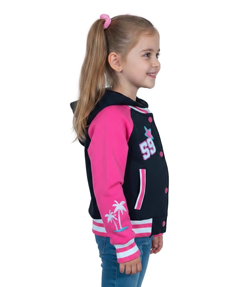 Girls Fleece Varsity Jacket With Embroidered Letter "B" GJ24118 Black