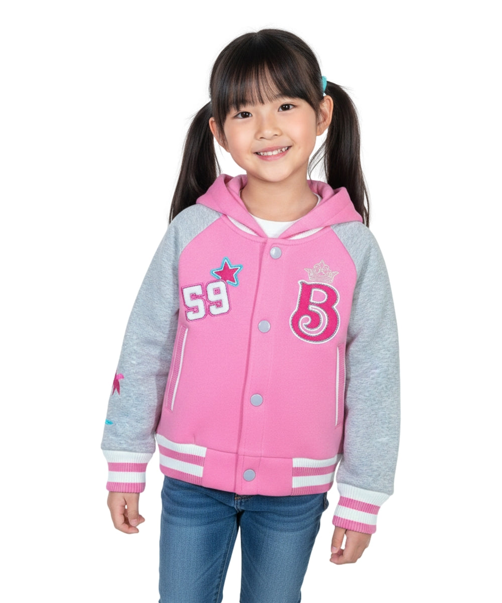 Girls Fleece Varsity Jacket With Embroidered Letter "B" GJ24118 Pink