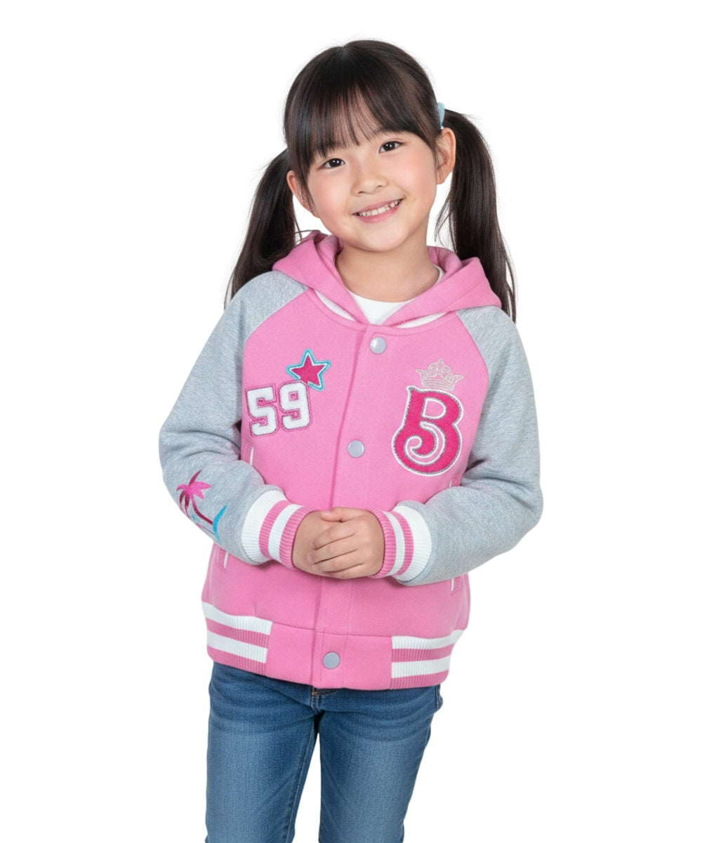 Girls Fleece Varsity Jacket With Embroidered Letter "B" GJ24118 Pink