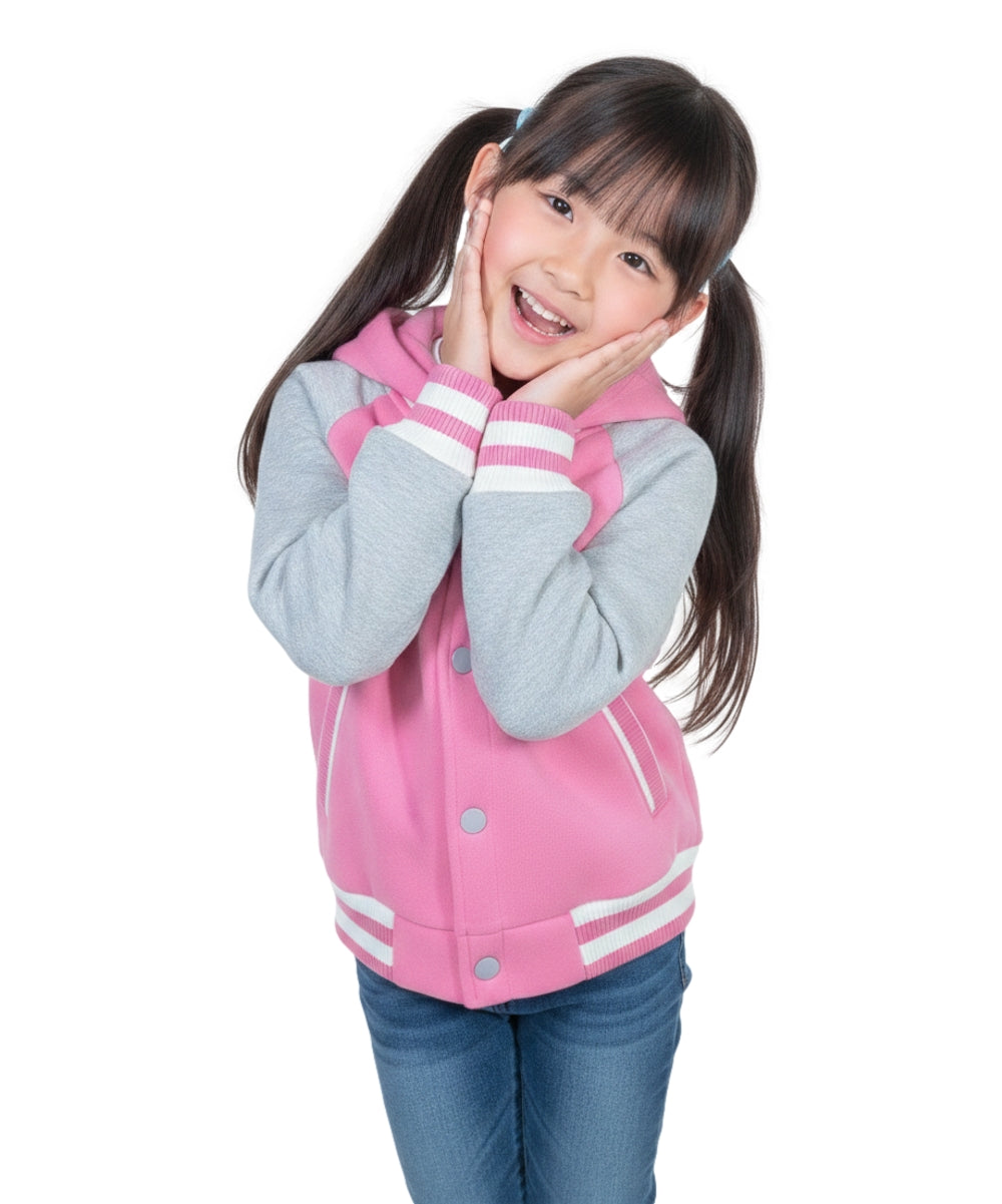 Girls Fleece Varsity Jacket With Embroidered Letter "B" GJ24118 Pink