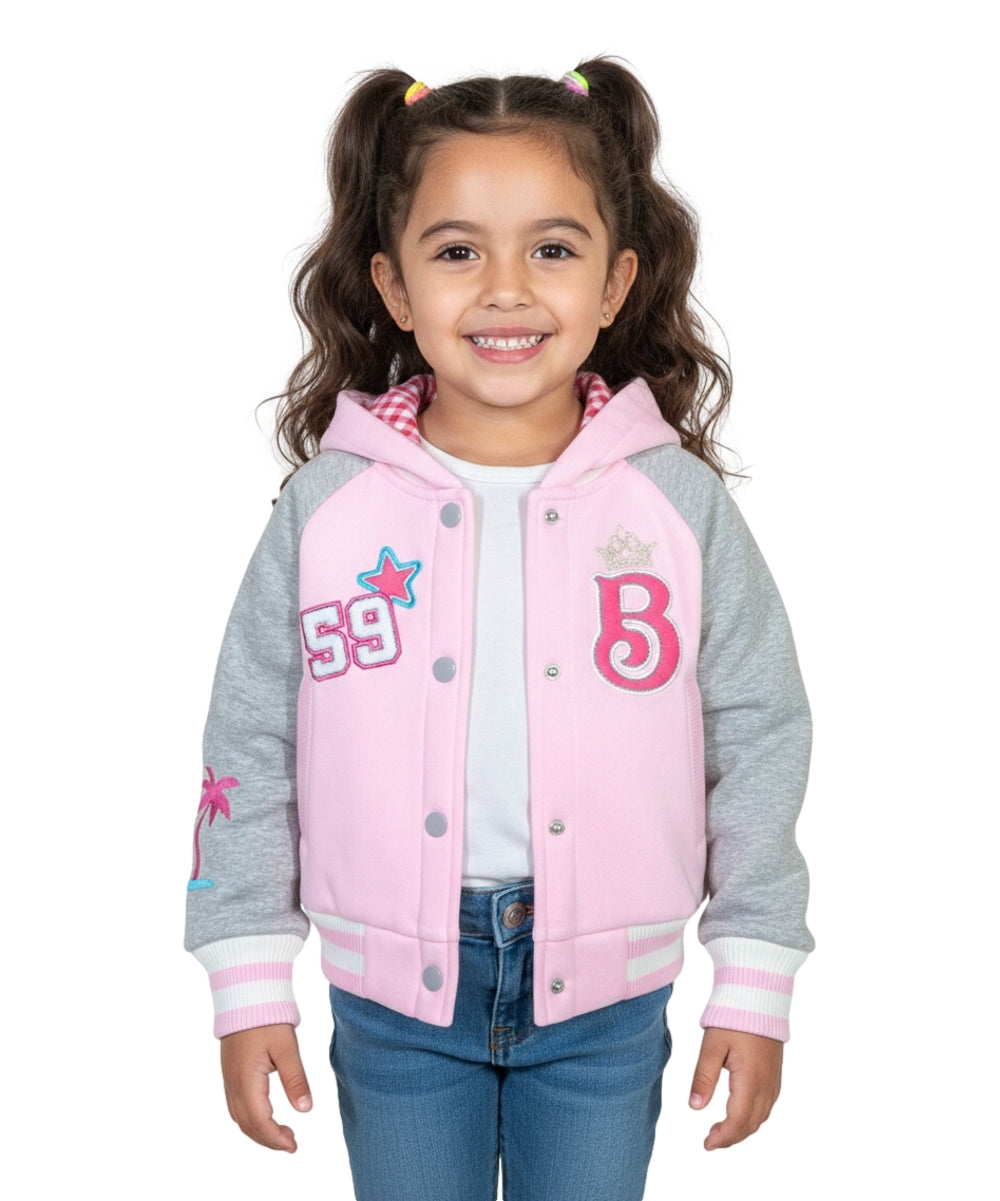 Girls Fleece Varsity Jacket With Embroidered Letter "B" GJ24118 Powder Pink