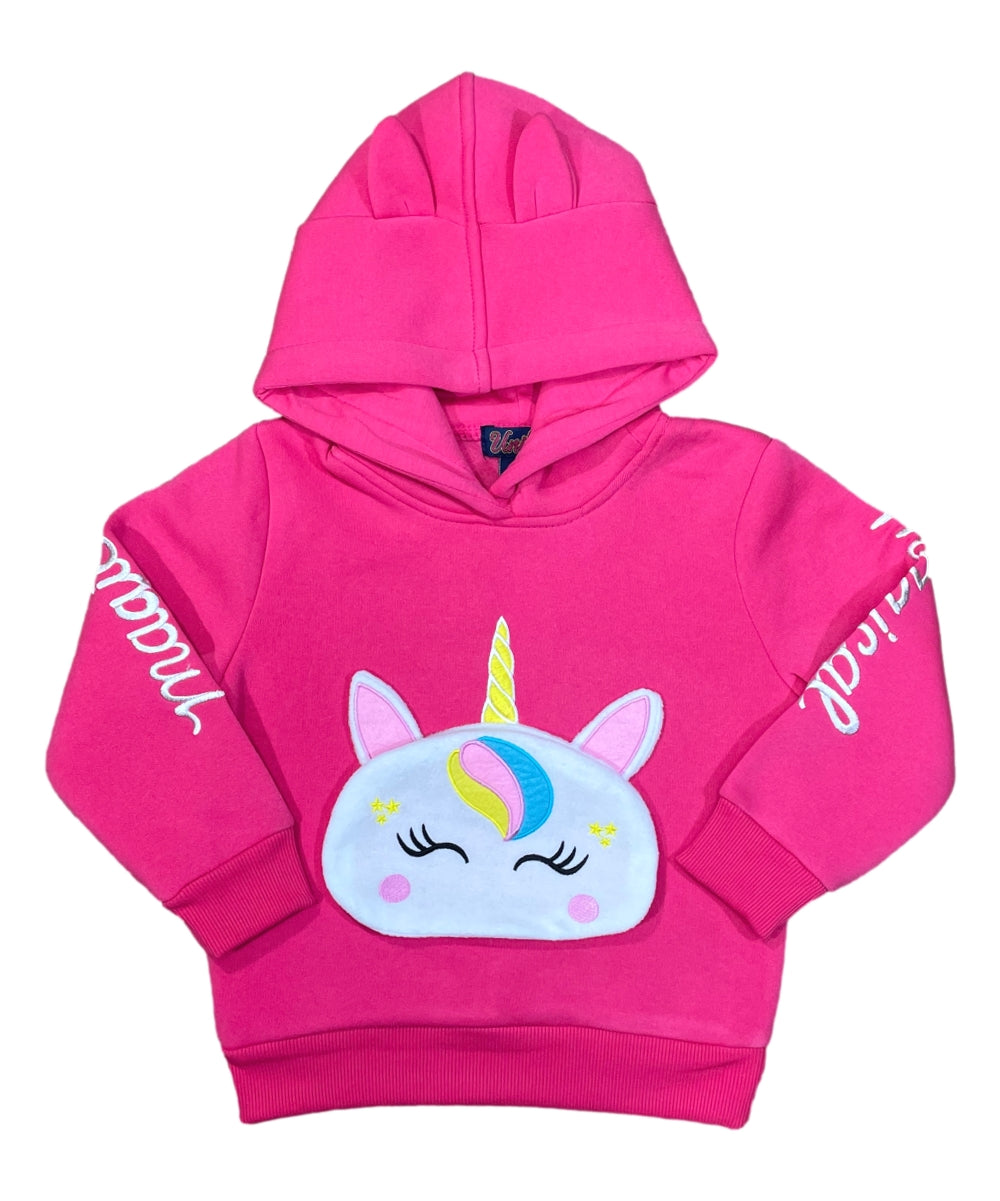 Girl Unicorn Pocket Pull Over Hoodie Black  GP401