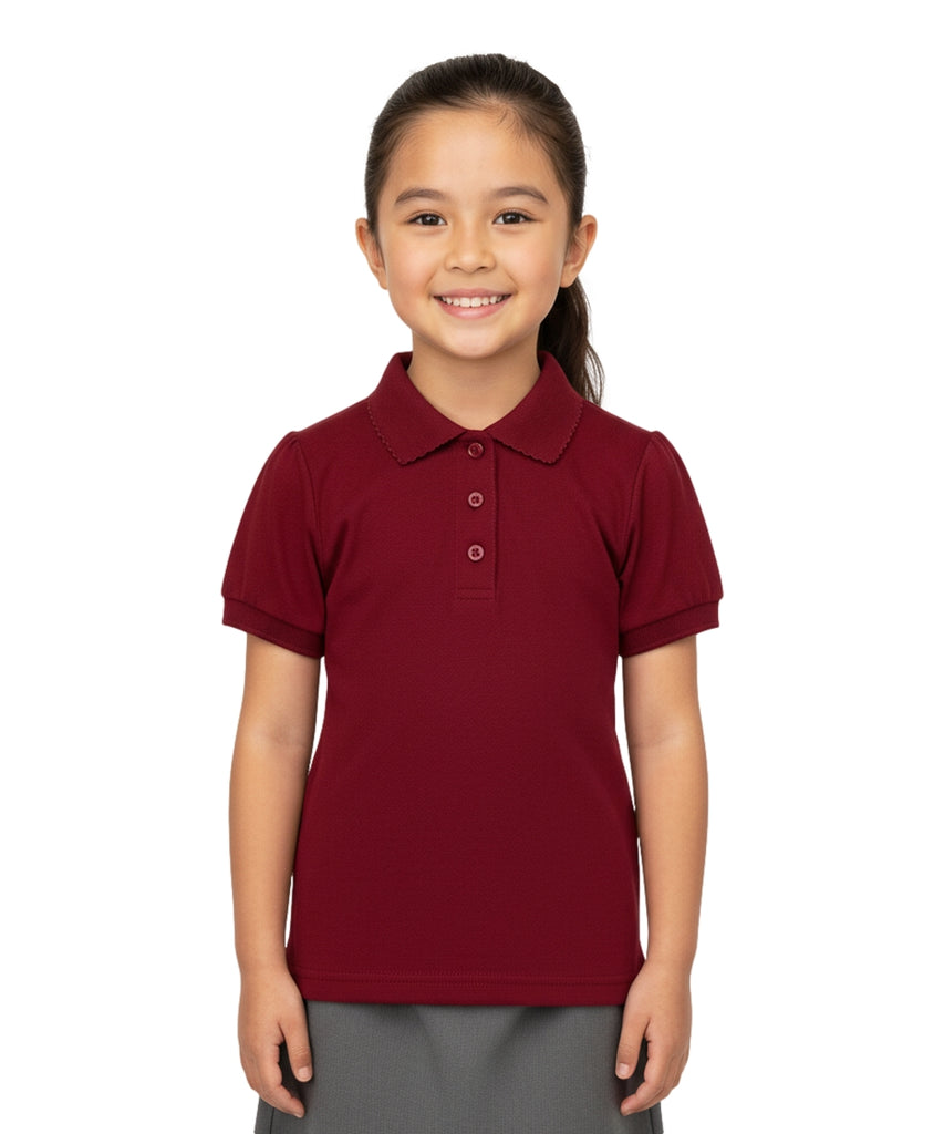 Girl's High Quality Soft Uniform Short Sleeves Polo Shirt Burgundy  5-18 GSU01