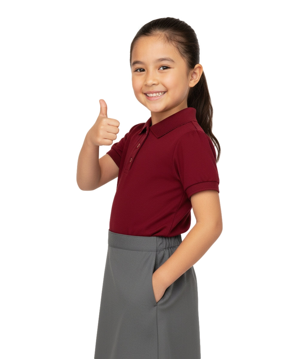 Girl's High Quality Soft Uniform Short Sleeves Polo Shirt Burgundy  5-18 GSU01