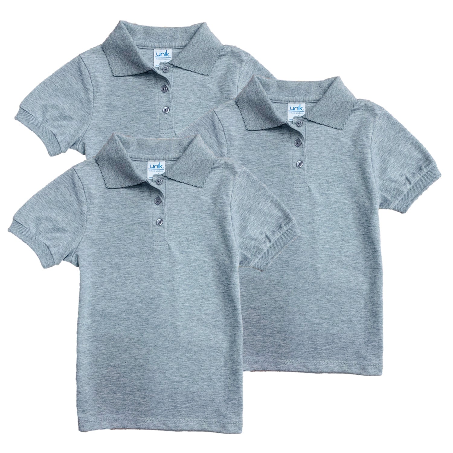 Girl's High Quality Soft Uniform Short Sleeves Polo Shirt Lgrey 5-18 GSU01 3 Pack