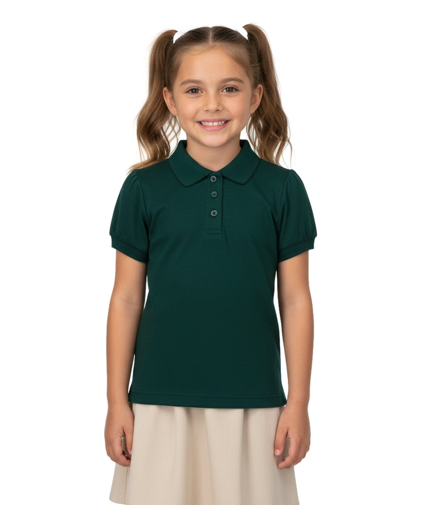 Girl's High Quality Soft Uniform Short Sleeves Polo Shirt Hunter Green 5-18 GSU01