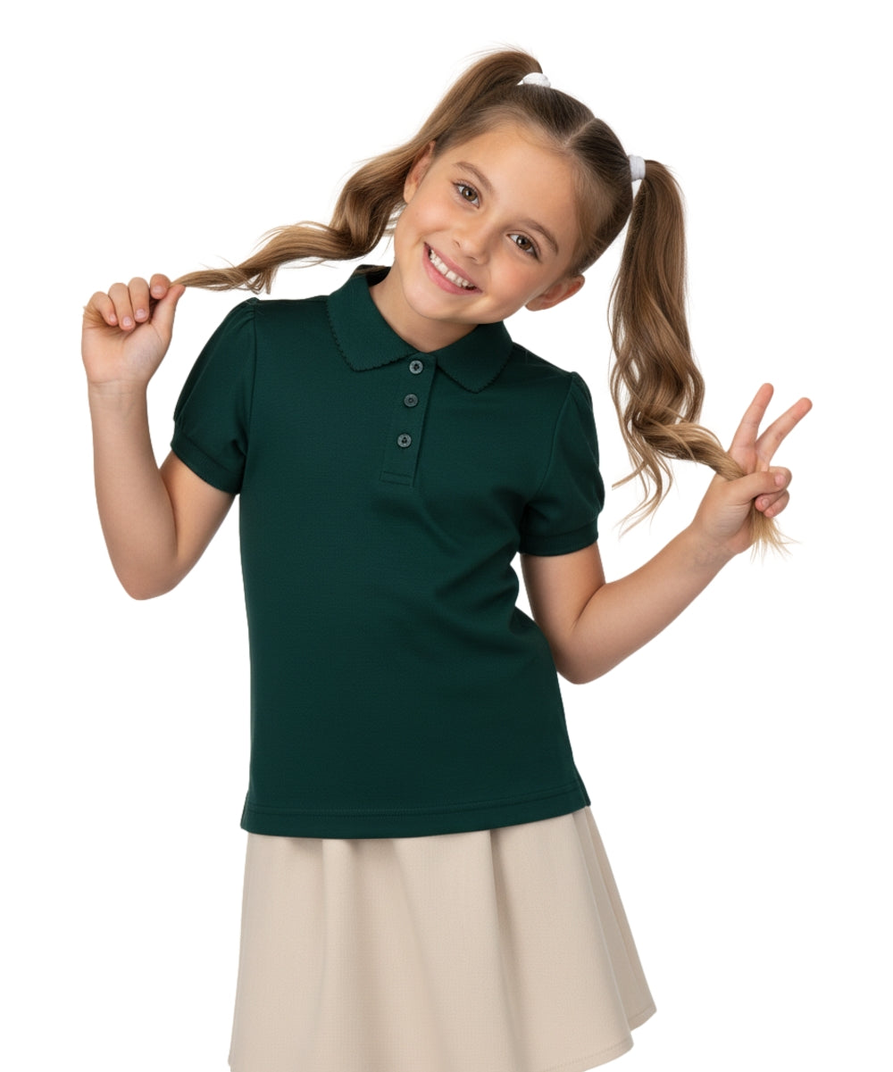 Girl's High Quality Soft Uniform Short Sleeves Polo Shirt Hunter Green 5-18 GSU01 3 Pack