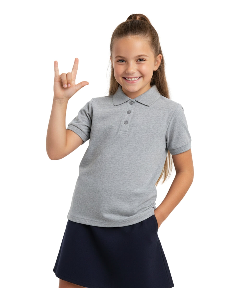 Girl's High Quality Soft Uniform Short Sleeves Polo Shirt Lgrey 5-18 GSU01 2 Pack