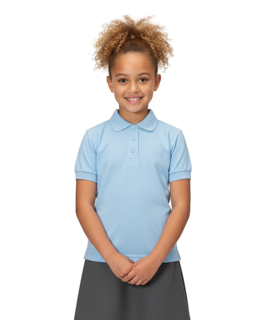 Girl's High Quality Soft Uniform Short Sleeves Polo Shirt Sky Blue  5-18 GSU01