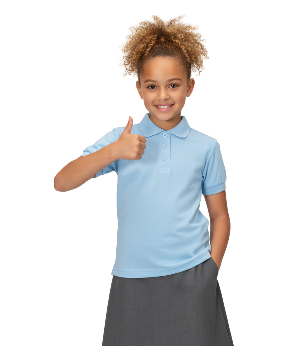 Girl's High Quality Soft Uniform Short Sleeves Polo Shirt Sky Blue  5-18 GSU01