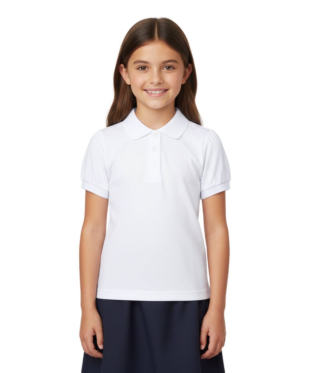 Girl's High Quality Soft Uniform Short Sleeves Polo Shirt  White  5-18 GSU01