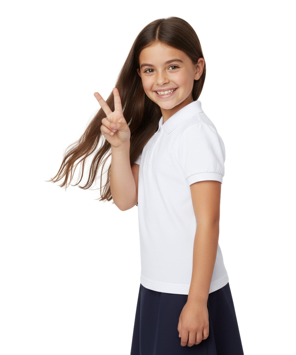 Girl's High Quality Soft Uniform Short Sleeves Polo Shirt  White  5-18 GSU01