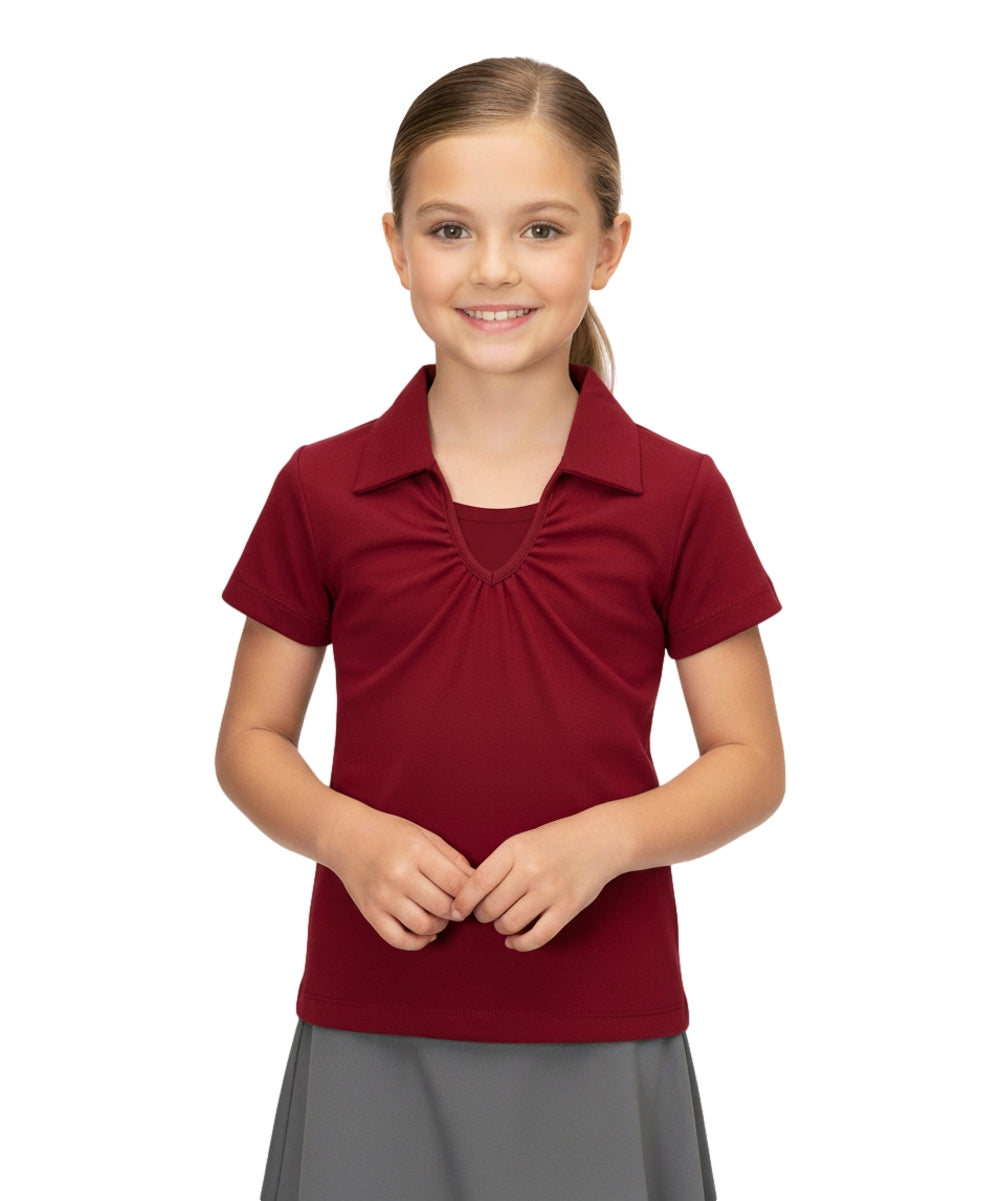 Girl's Uniform V-Neck Collar Blouse Burgundy 5-18 GSU03