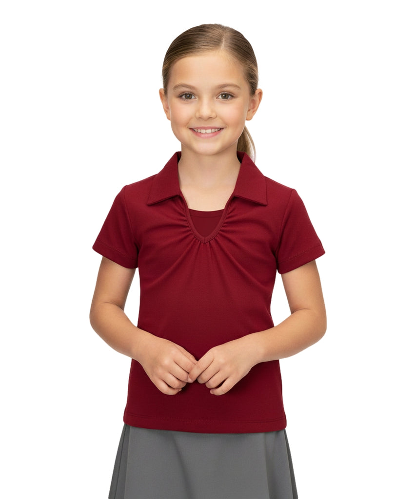 Girl's Uniform V-Neck Collar Blouse Burgundy 5-18 GSU03