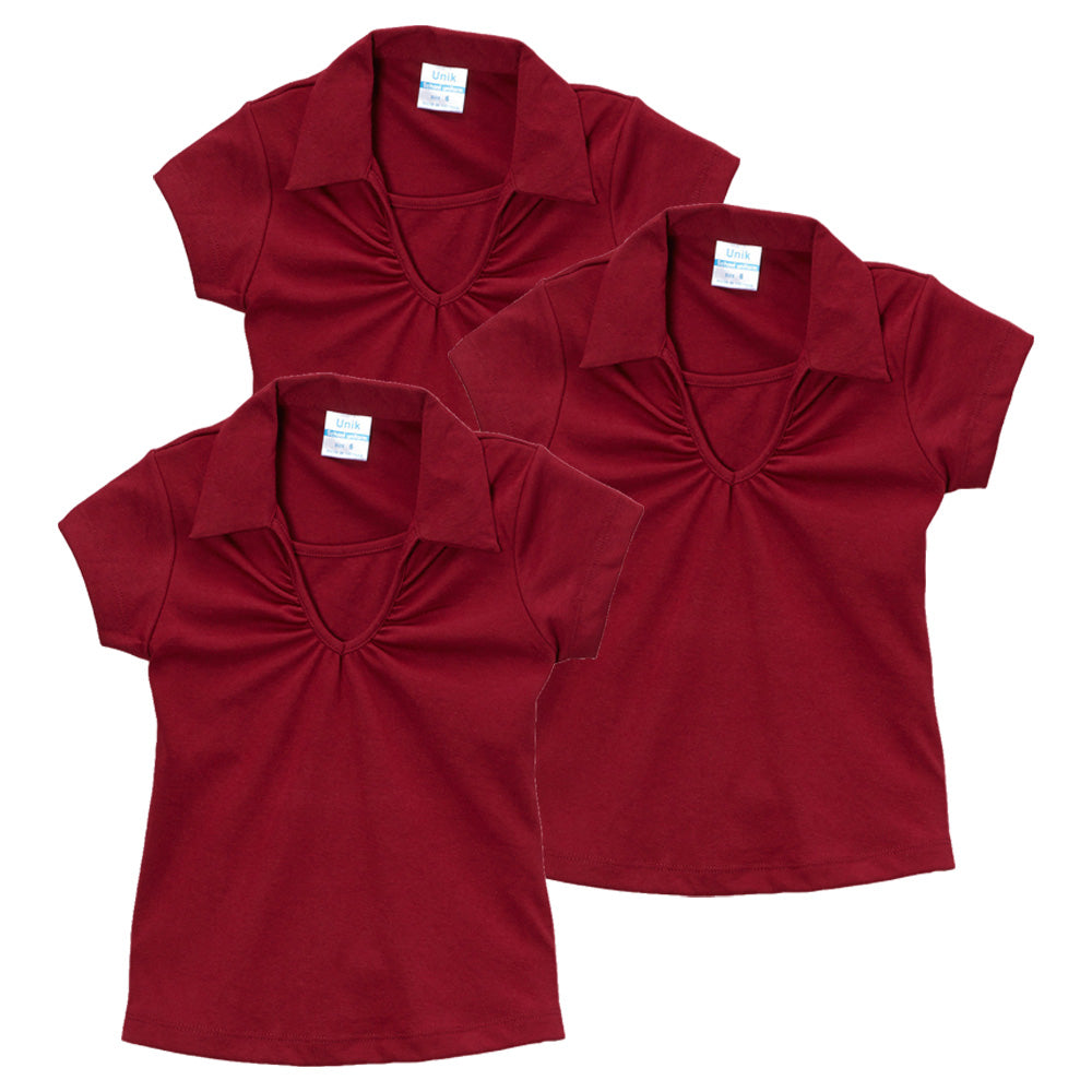 Girl's Uniform V-Neck Collar Blouse Red 3Pack  5-18 GSU03