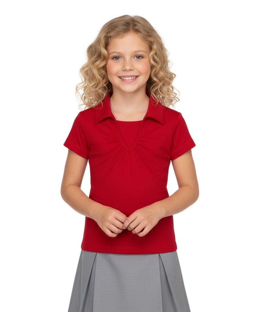 Girl's Uniform V-Neck Collar Blouse Red  5-18 GSU03