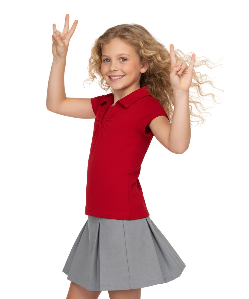 Girl's Uniform V-Neck Collar Blouse Red  5-18 GSU03