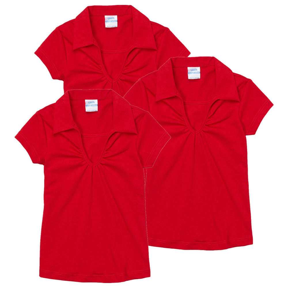 Girl's Uniform V-Neck Collar Blouse Red 3Pack  5-18 GSU03