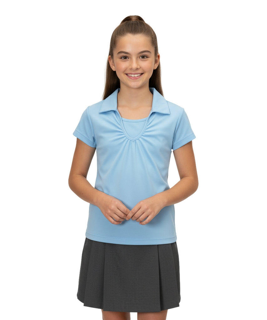 Girl's Uniform V-Neck Collar Blouse Sky Blue 5-18 GSU03