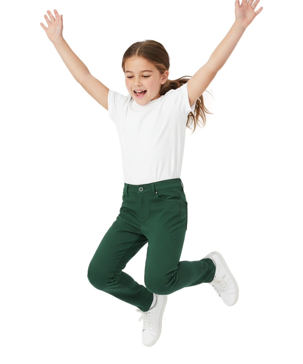 Girl Hunter Green Premium Stretch Pants Everyday Wear or Uniform  Regular and Plus/Half Sizes 4-16.5