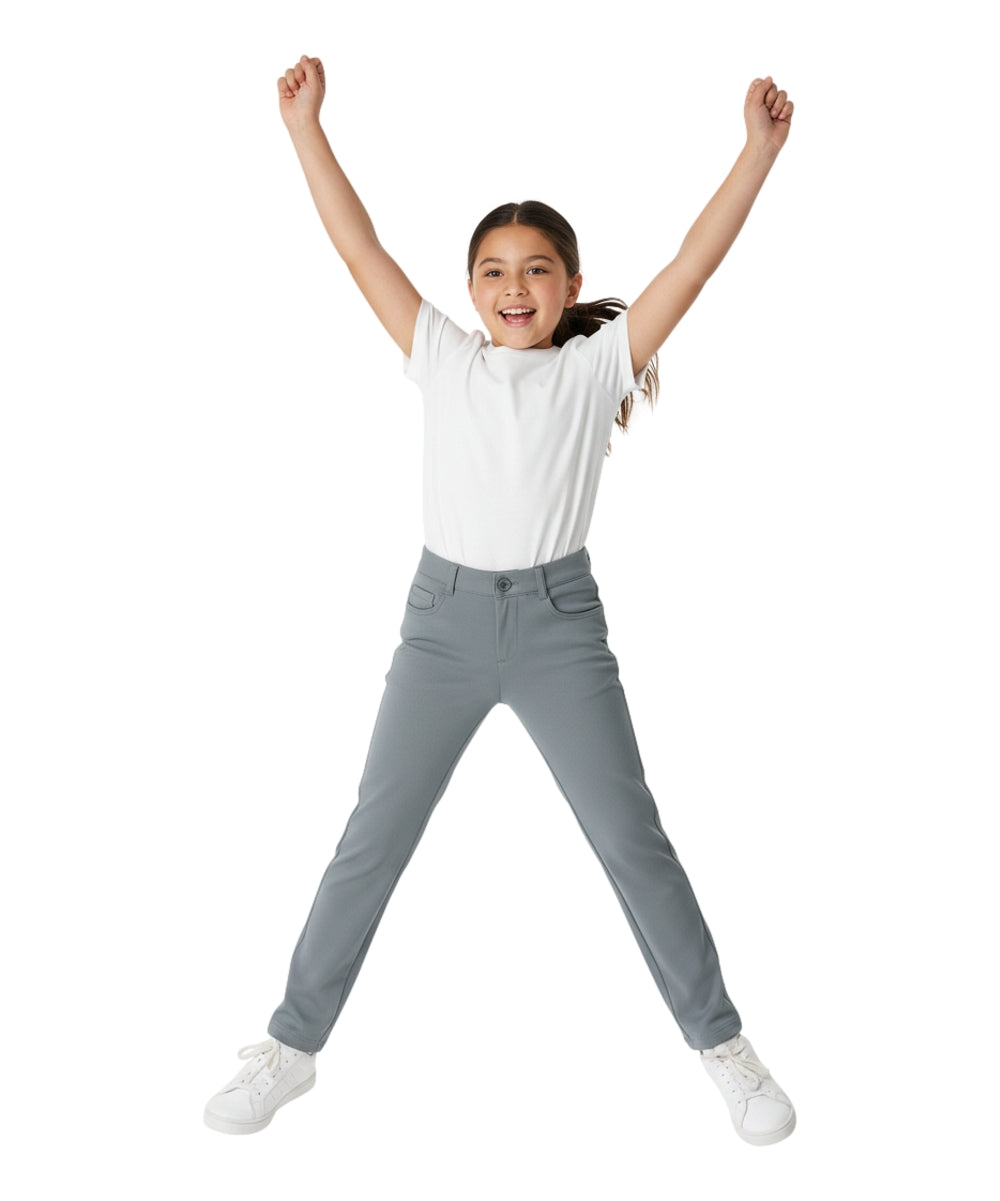 Girl Grey Premium Stretch Pants Everyday Wear or Uniform  Regular and Plus/Half Sizes 4-16.5 GU06