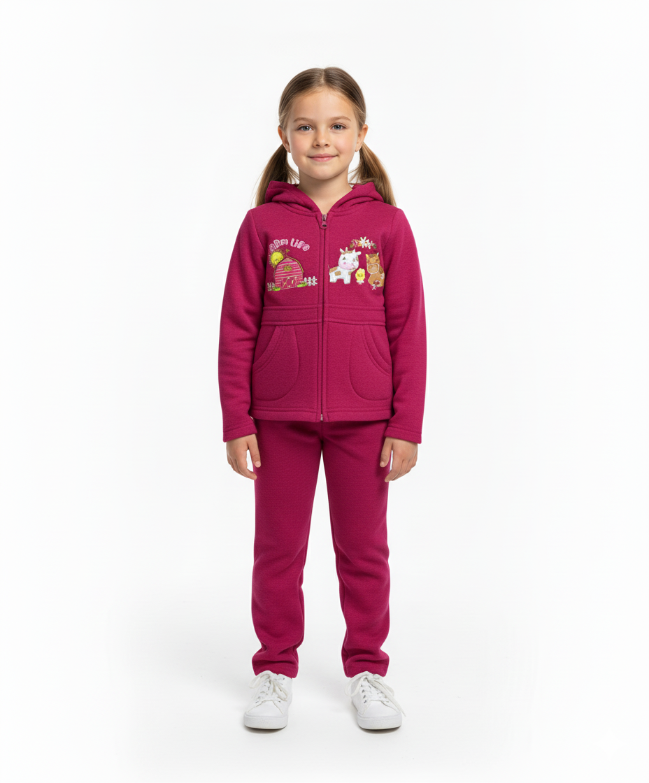 Girls Farm Animals Embroidered Graphic Jacket and Pants Sets GW2425