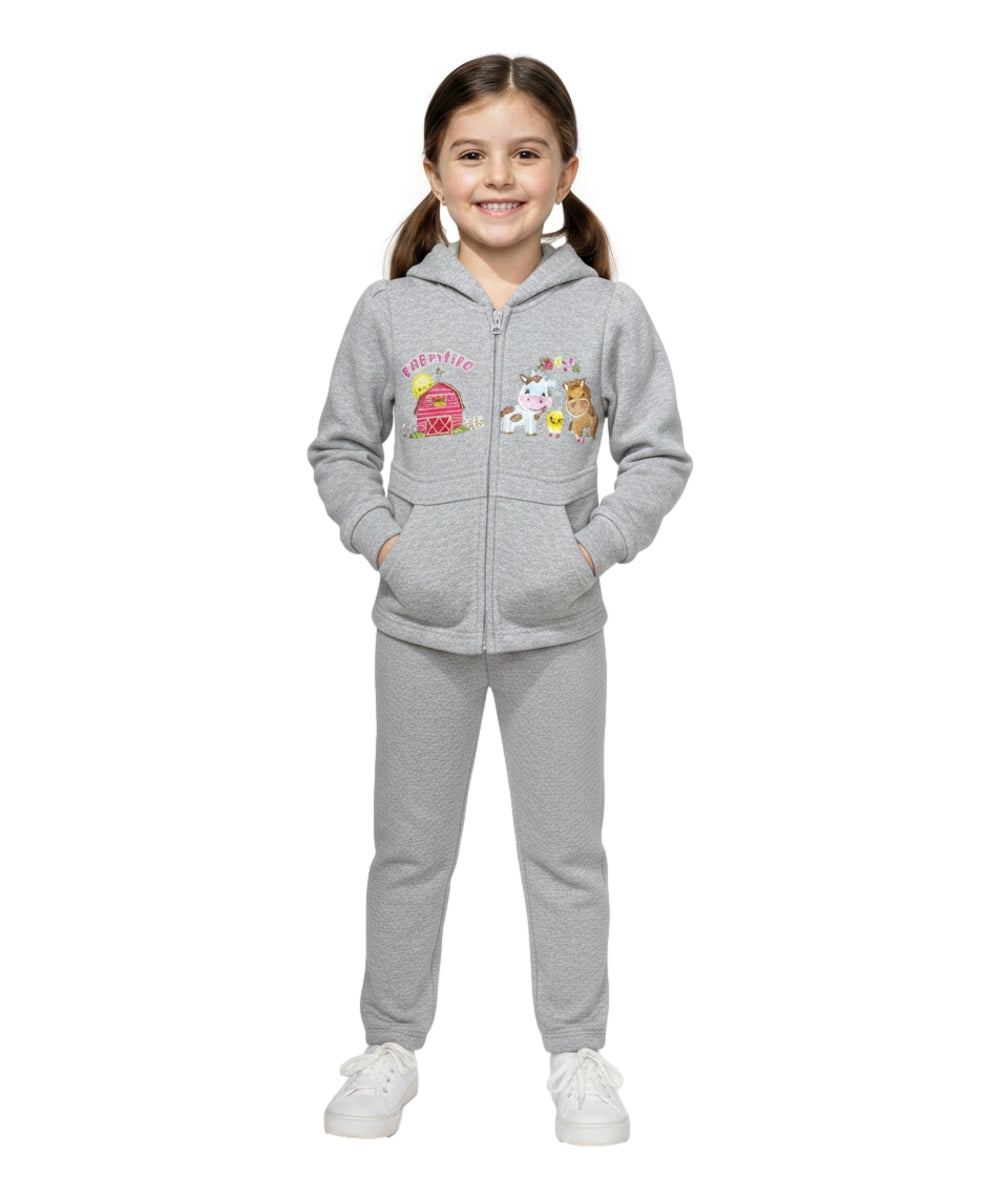 Girls Farm Animals Embroidered Graphic Jacket and Pants Sets GW2425