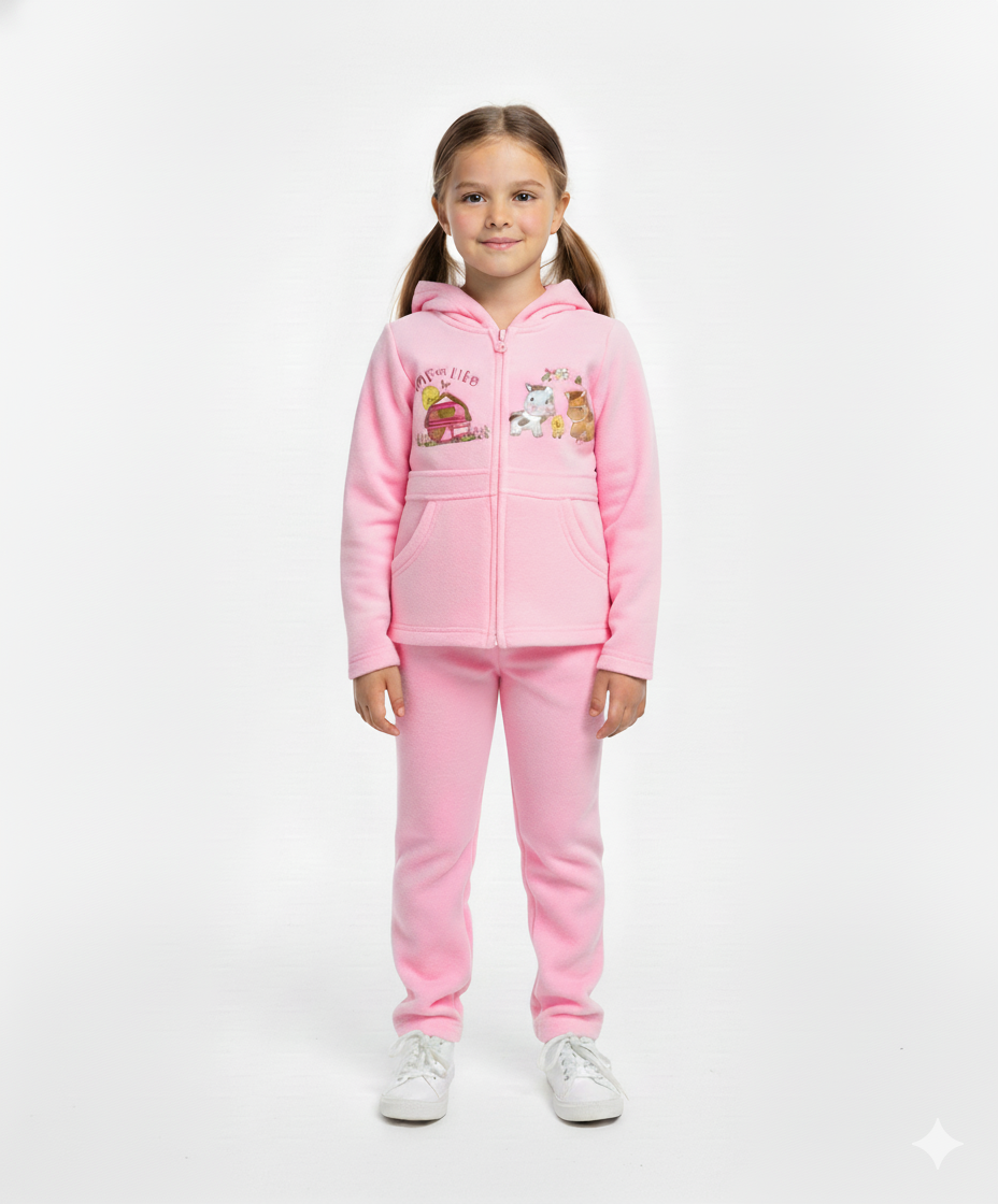 Girls Farm Animals Embroidered Graphic Jacket and Pants Sets GW2425
