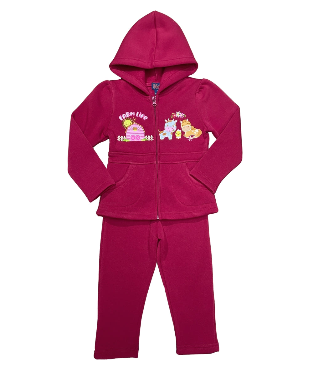 Girls Farm Animals Embroidered Graphic Jacket and Pants Sets GW2425