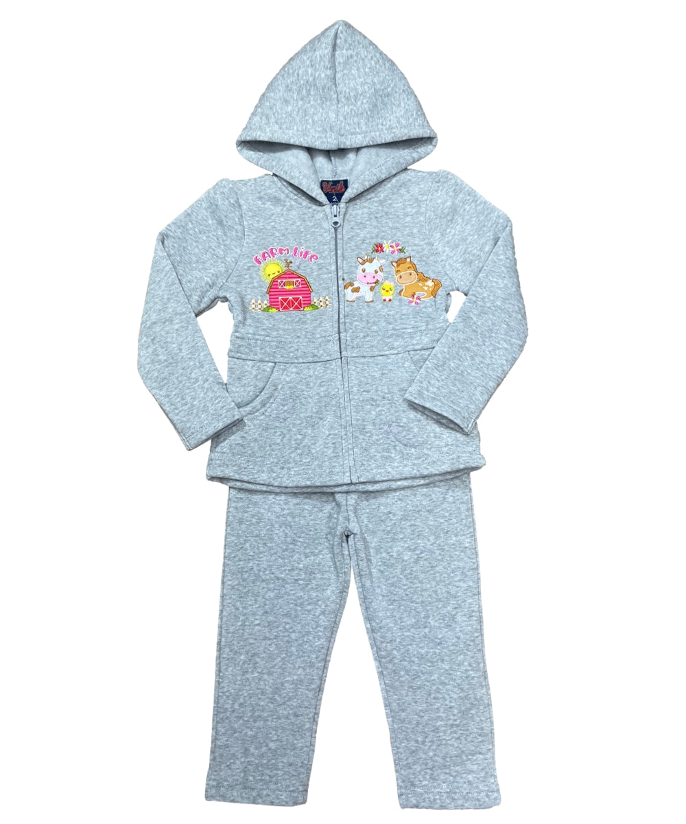 Girls Farm Animals Embroidered Graphic Jacket and Pants Sets GW2425