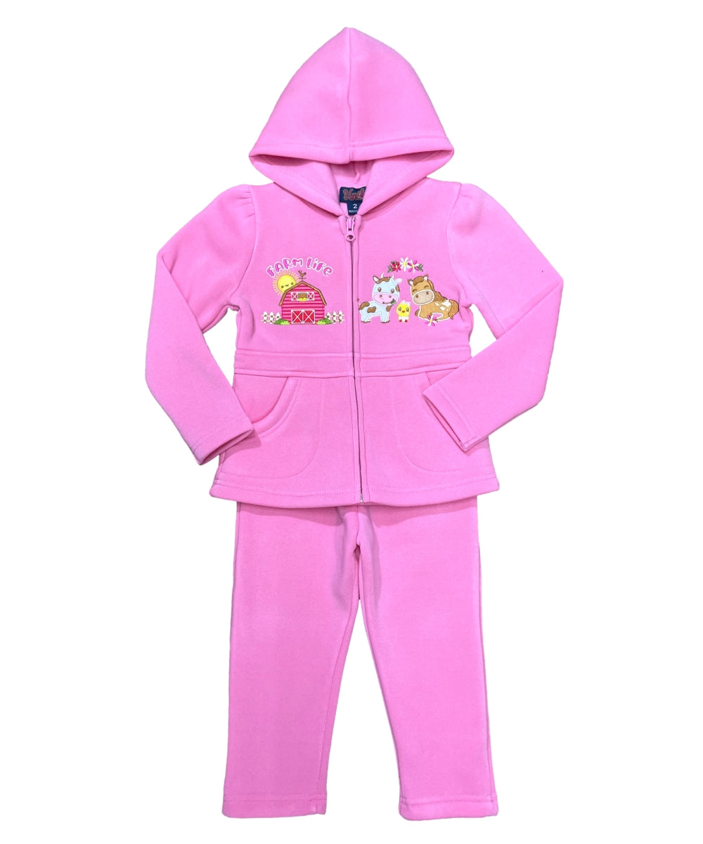 Girls Farm Animals Embroidered Graphic Jacket and Pants Sets GW2425