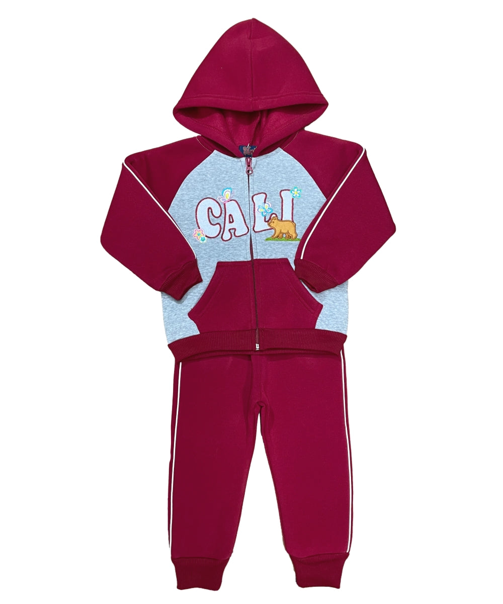 Girls Cali Bear Embroidered Graphic Jacket and Pants Sets GW2428
