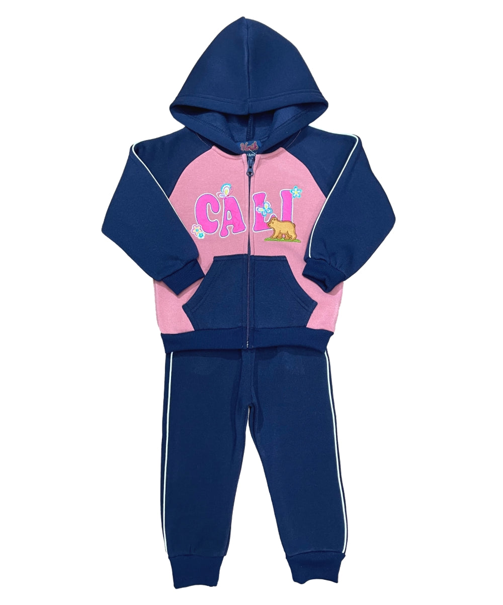 Girls Cali Bear Embroidered Graphic Jacket and Pants Sets GW2428