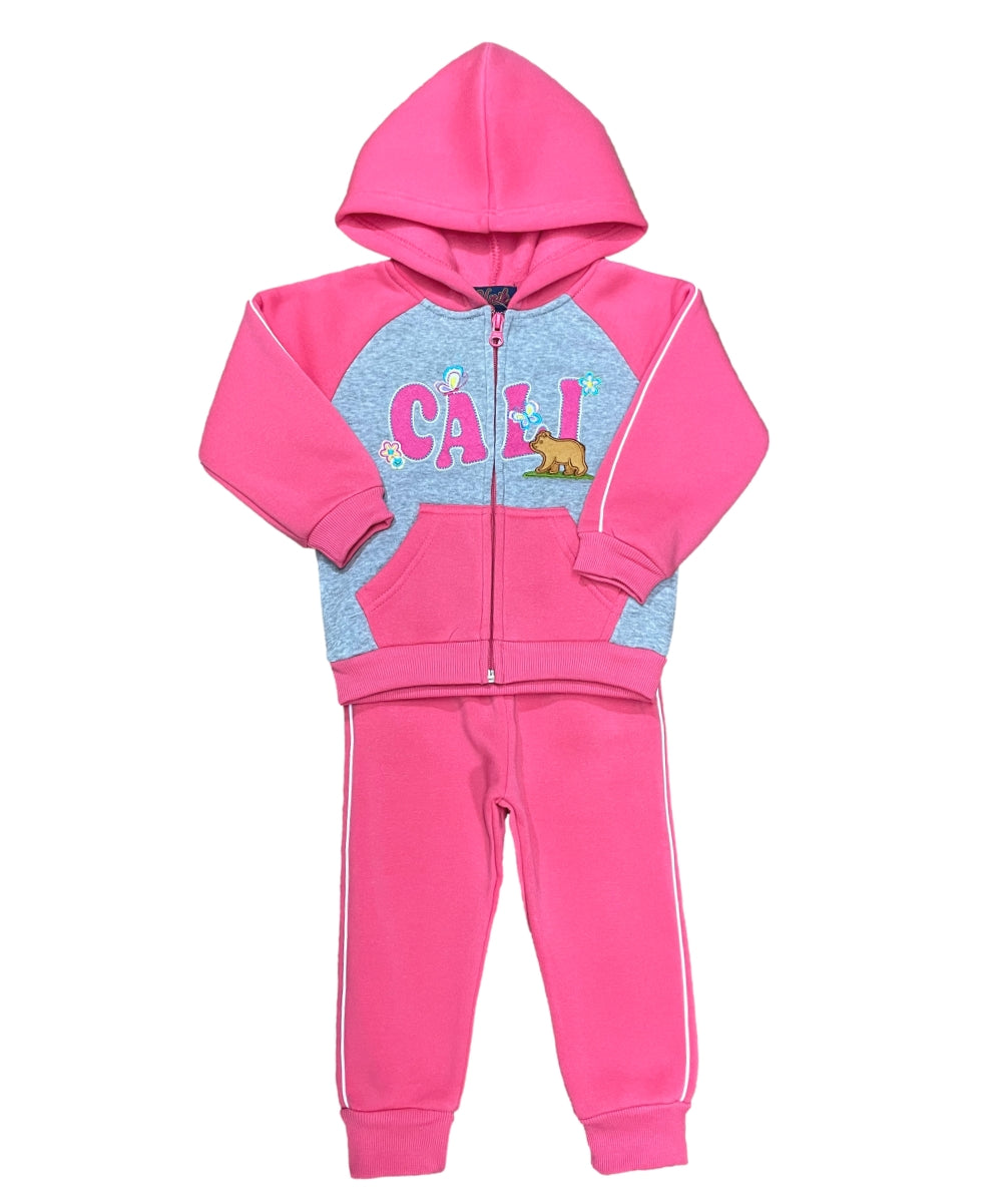 Girls Cali Bear Embroidered Graphic Jacket and Pants Sets GW2428