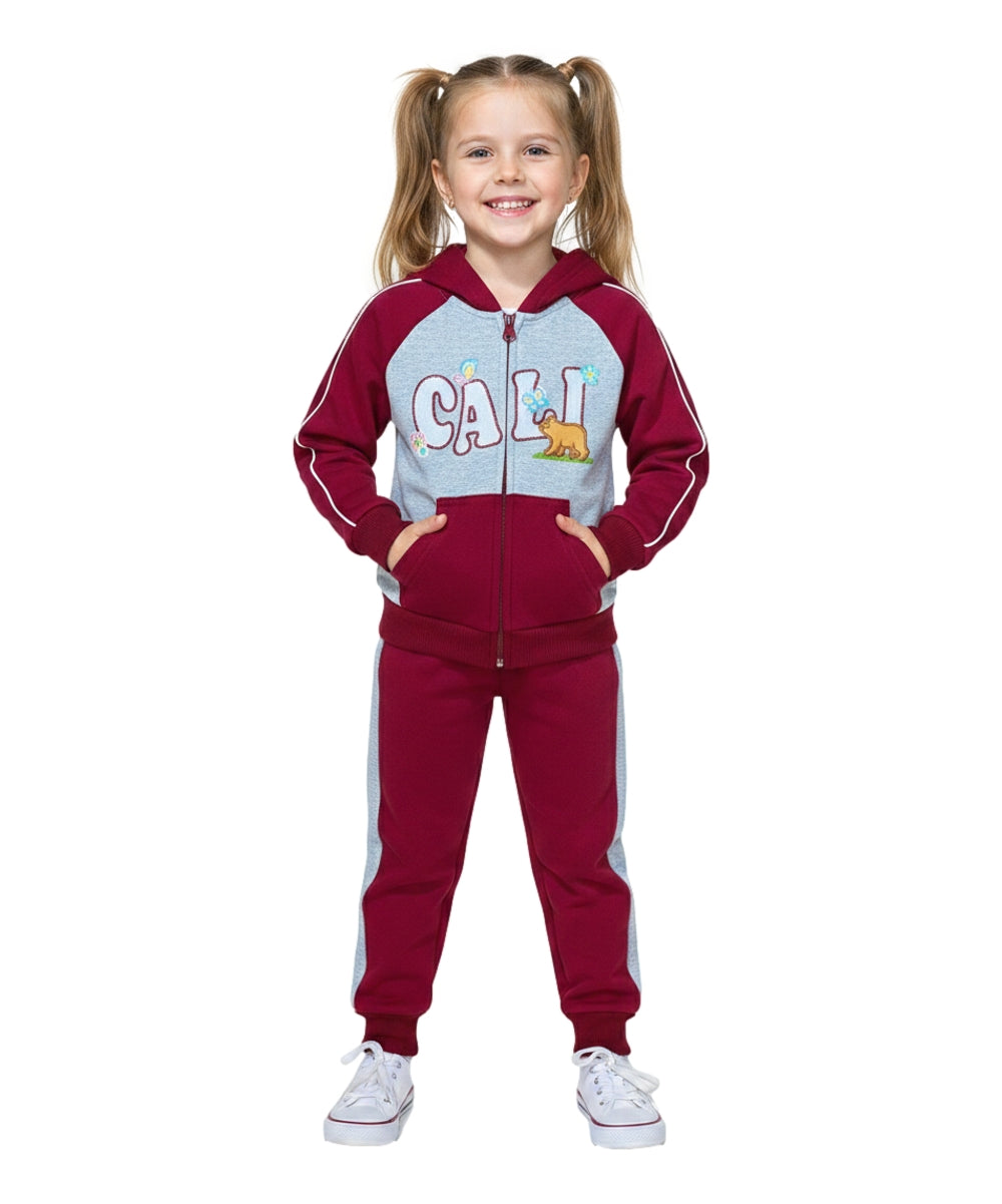 Girls Cali Bear Embroidered Graphic Jacket and Pants Sets GW2428