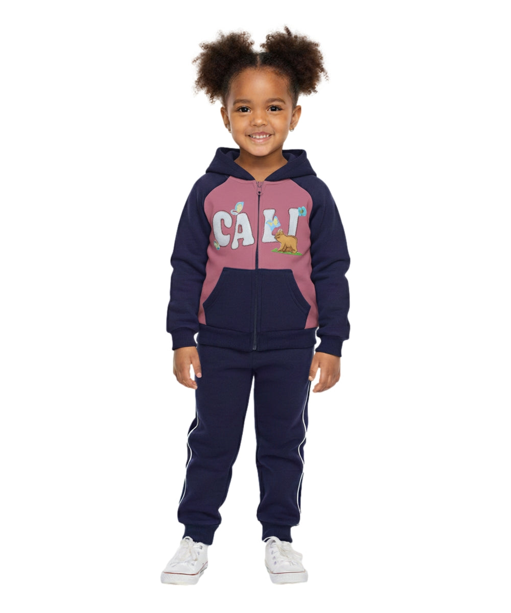 Girls Cali Bear Embroidered Graphic Jacket and Pants Sets GW2428