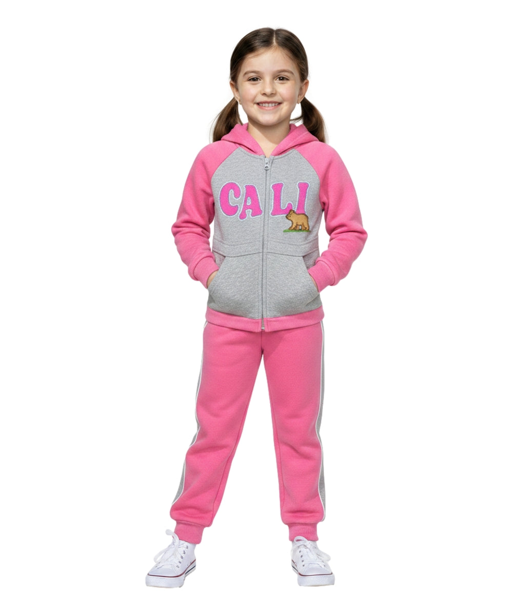 Girls Cali Bear Embroidered Graphic Jacket and Pants Sets GW2428