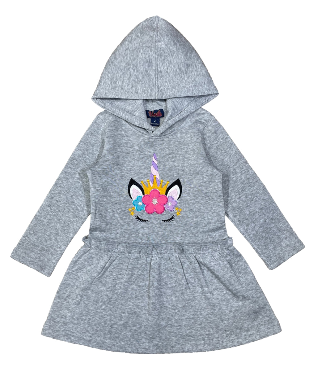 Girl Embroidery Unicorn Fleece Dress L Grey GWD2270