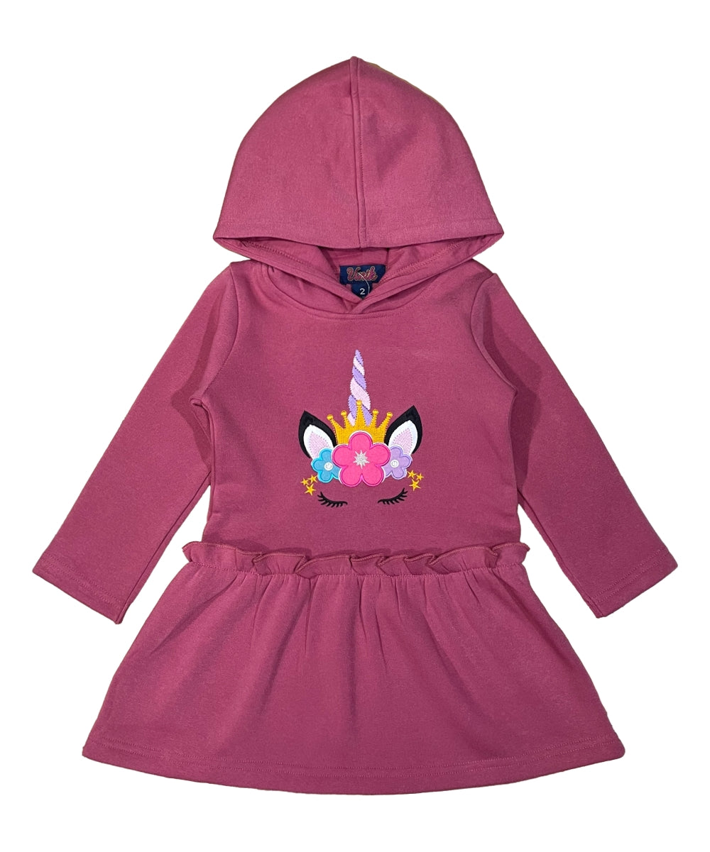 Girl Embroidery Unicorn Fleece Dress L Grey GWD2270