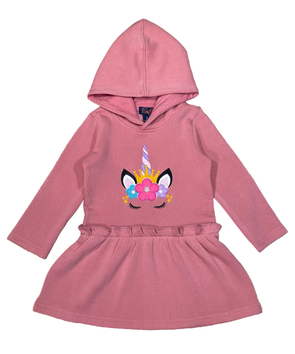 Girl Embroidery Unicorn Fleece Dress Plum GWD2270